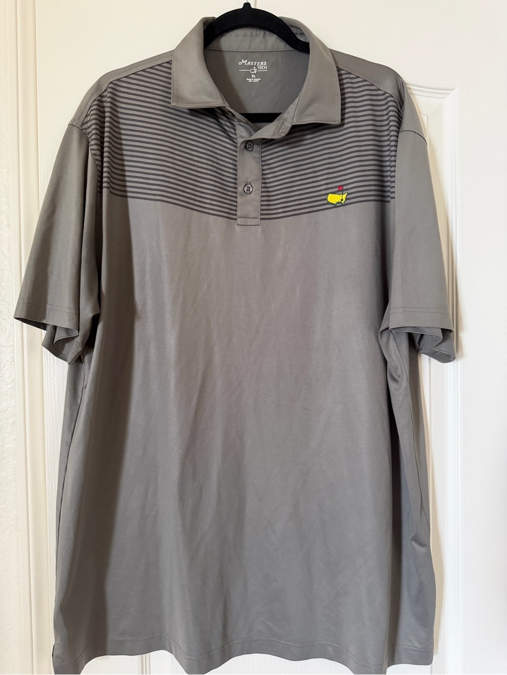 Masters Men's Gray Polo with Striped Yoke and Yellow Logo